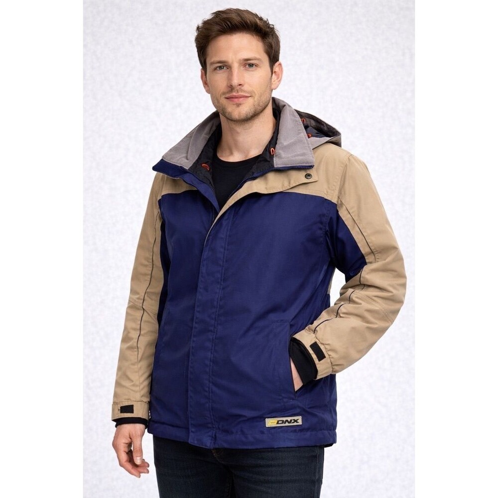 Descente Jacket Mens S DNX Blue Tan Insulated Ski Snow Coat Hooded Waterproof